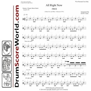 Free - All Right Now | Drum Sheet + Play-Along Track